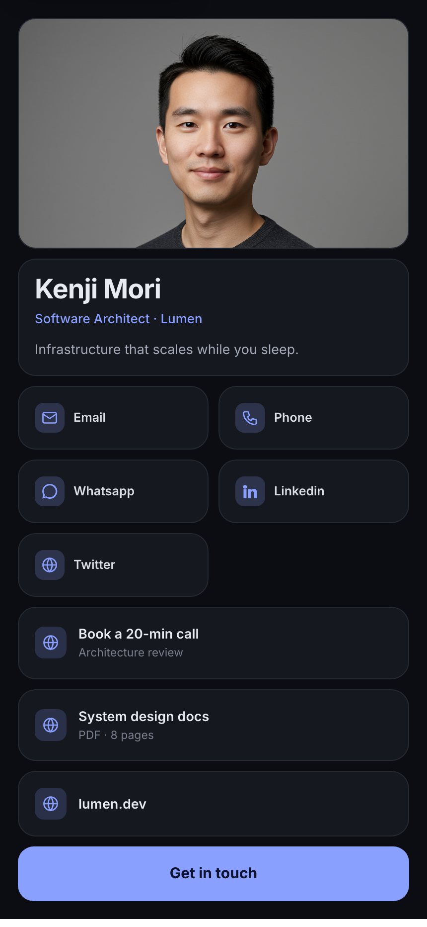 Bento Box template rendered in FirstContactX