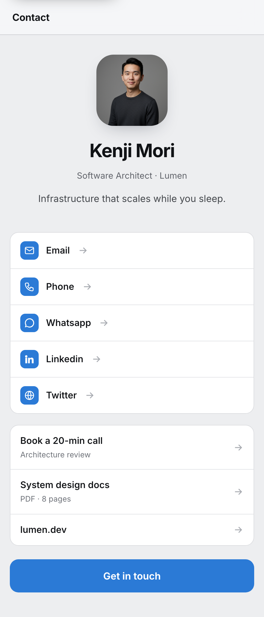 Cupertino template rendered in FirstContactX