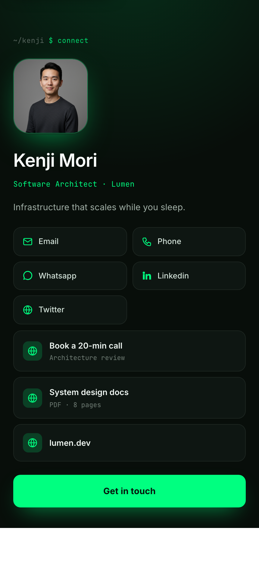 Dark Tech template rendered in FirstContactX