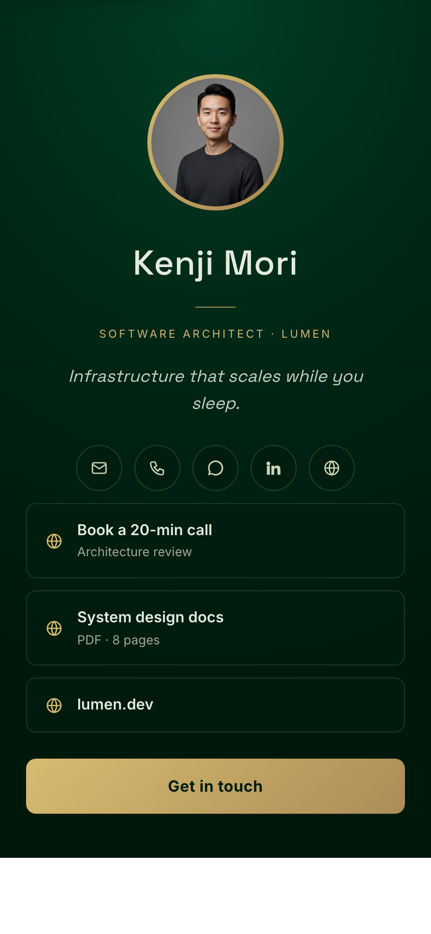 Emerald Luxe template rendered in FirstContactX
