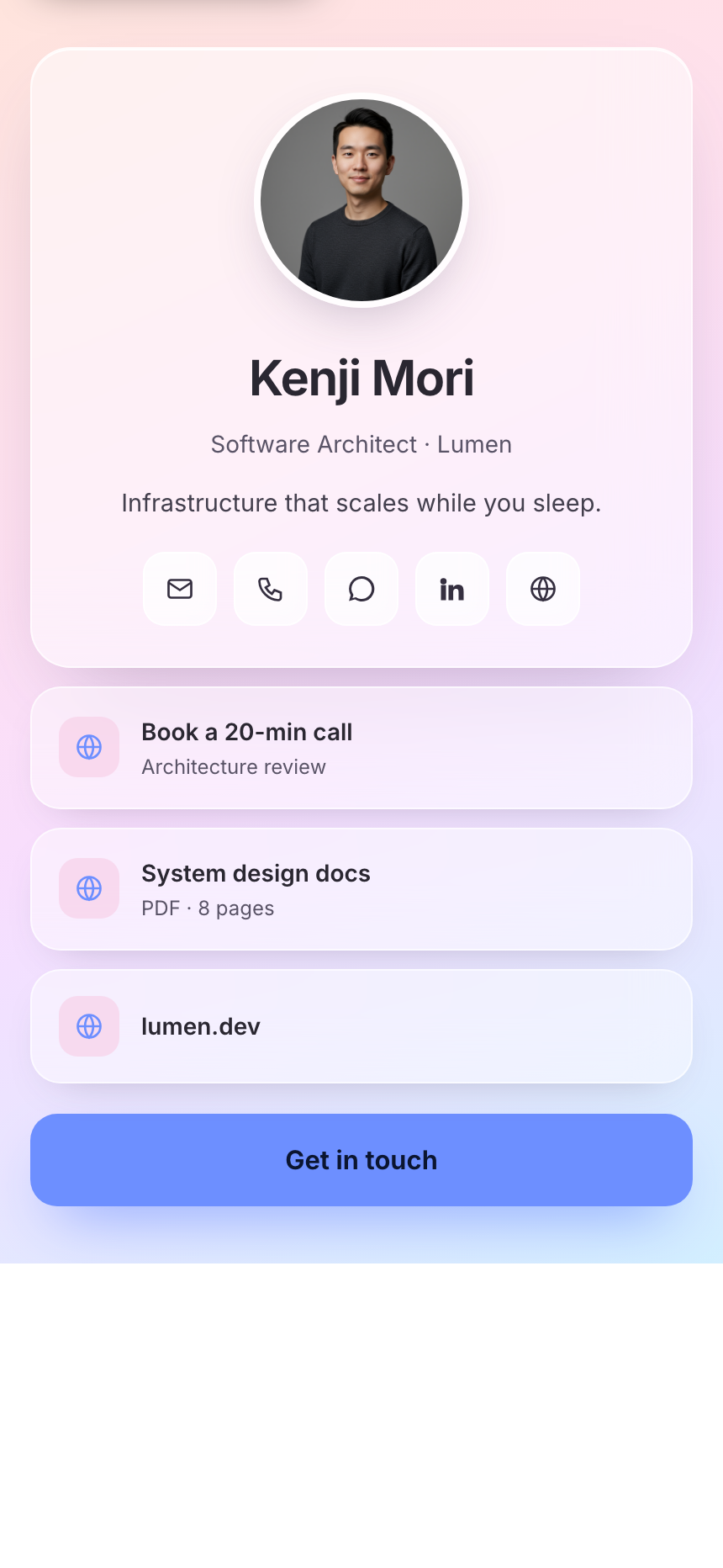 Glass Pro template rendered in FirstContactX